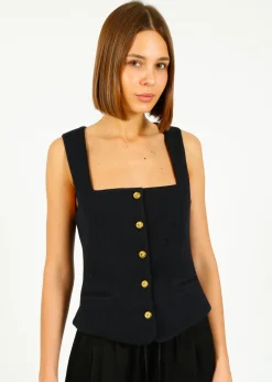 Ru0026B Mariana Textured Vest in Navy