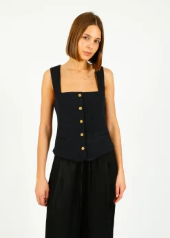 Ru0026B Mariana Textured Vest in Navy