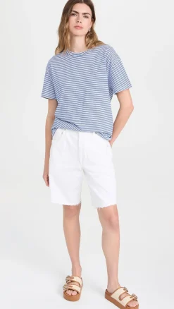 Ru0026B Mini Slub Stripe Boyfriend Tee in Blue, White