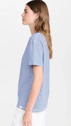 Ru0026B Mini Slub Stripe Boyfriend Tee in Blue, White