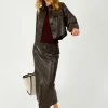 Ru0026B Rayne Faux Leather Midi Skirt in Dark Brown