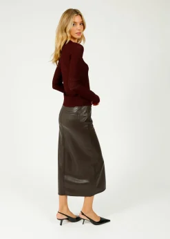Ru0026B Rayne Faux Leather Midi Skirt in Dark Brown
