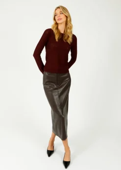 Ru0026B Rayne Faux Leather Midi Skirt in Dark Brown