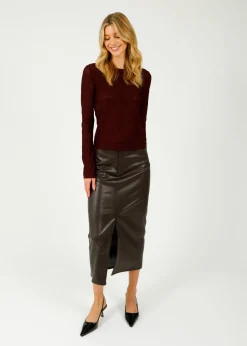 Ru0026B Rayne Faux Leather Midi Skirt in Dark Brown