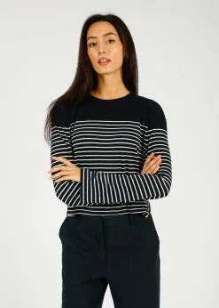 Ru0026B The Knit Boxy Stripe in Navy, Ivory