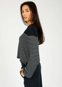Ru0026B The Knit Boxy Stripe in Navy, Ivory