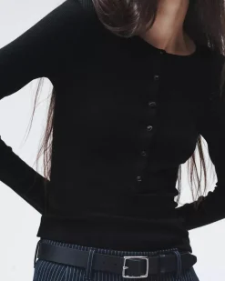 Ru0026B The Knit Rib Henley in Black