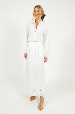 SLF Dahlia Broiderie Ankle Skirt in White