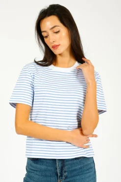 SLF Essential SS Boxy Striped Tee in Cornflower, White
