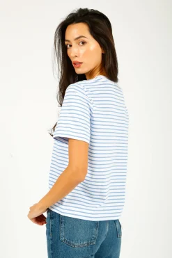 SLF Essential SS Boxy Striped Tee in Cornflower, White