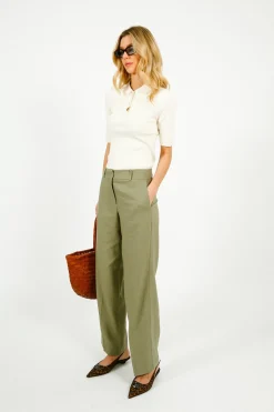 SLF Tania Rita Wide Fit Linen Trousers in Vetiver