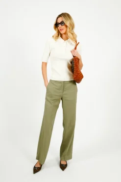 SLF Tania Rita Wide Fit Linen Trousers in Vetiver