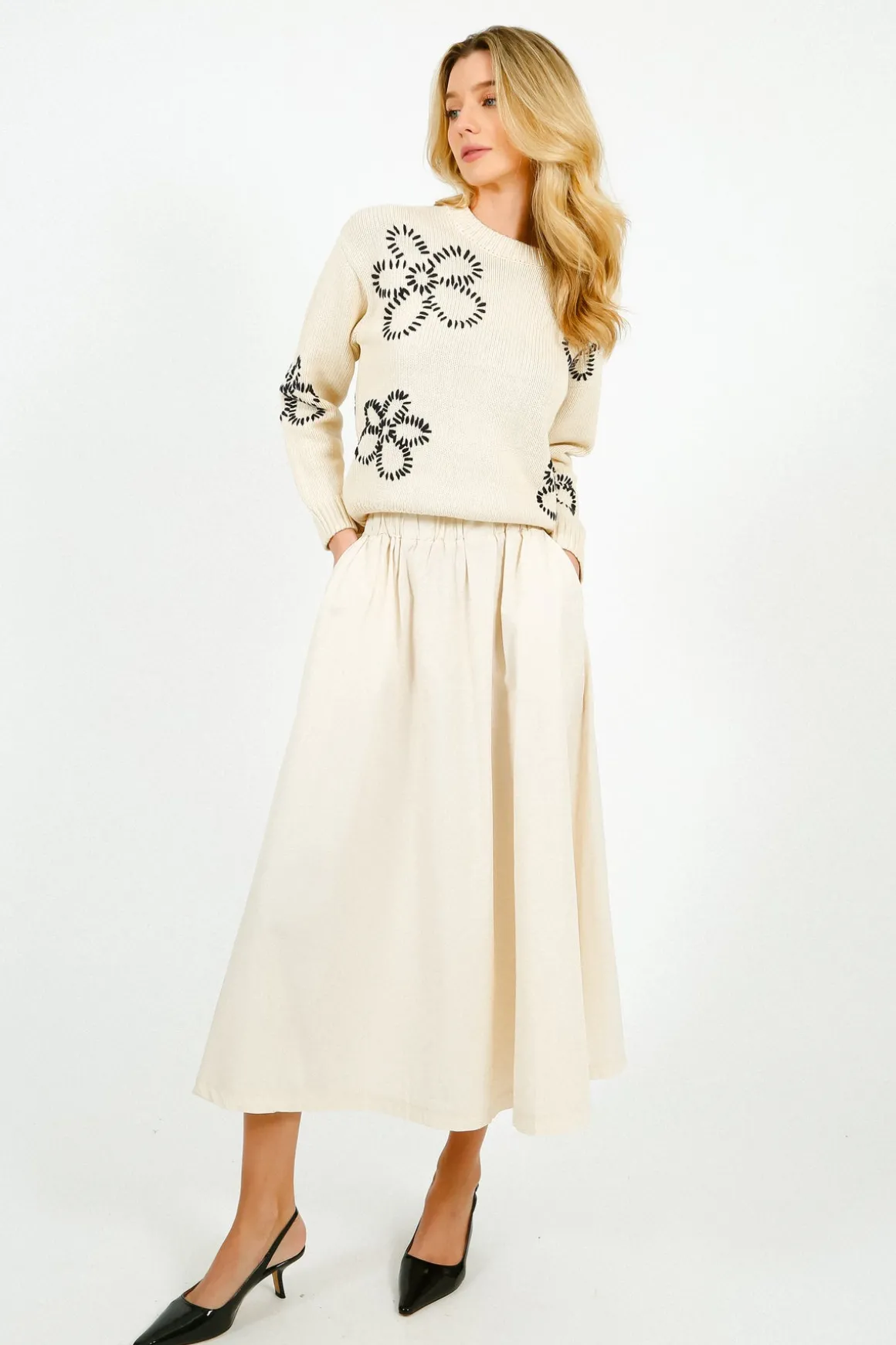 TINSELS Alex Paper Cotton Skirt in Cream