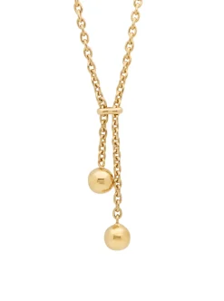 TS Double Ball Gold Lariat Necklace