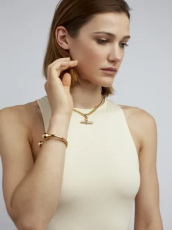 TS Gold T-Bar Curb Link Necklace 40cm