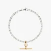 TS Silver Belcher Bracelet With Gold T-Bar