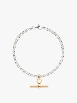 TS Silver Belcher Bracelet With Gold T-Bar