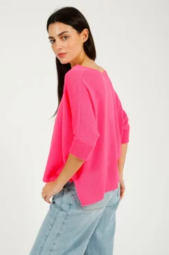 VK Katji V Neck Half Sleeve Knit in Hot Pink